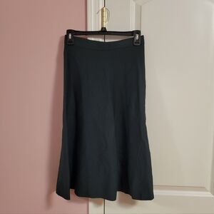 Womens Junee Elegant Dark Green Ribbed A-Line Flared Midi Skirt- XS- Office